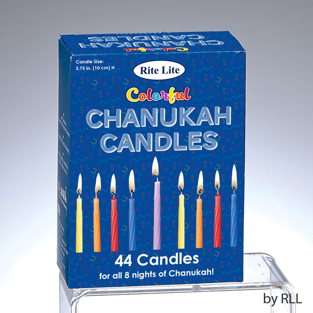 Large Traditional Menorah - Silvertone Finish + Chanukah Candles - Multicolored